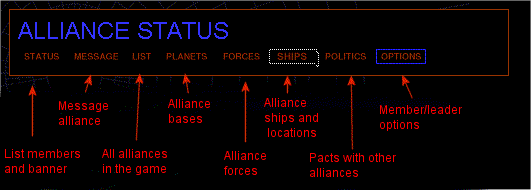 Options on the alliance screen