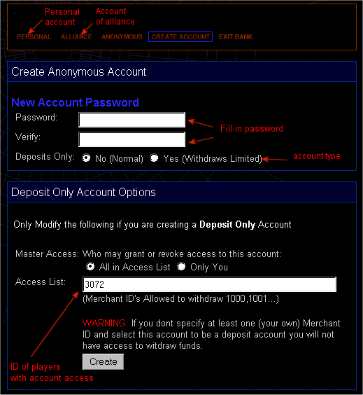 Account setting options